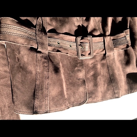 Desa brand cocoa brown color real Suede Leather Blazer with belt Eu Large US L - Picture 8 of 16